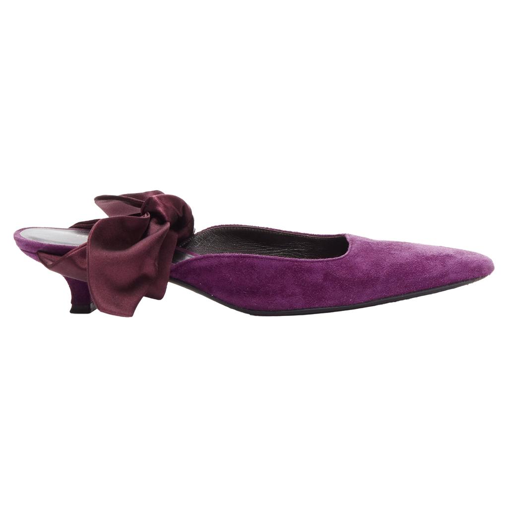 The Row Bow velvet silk tie kitten mule heels