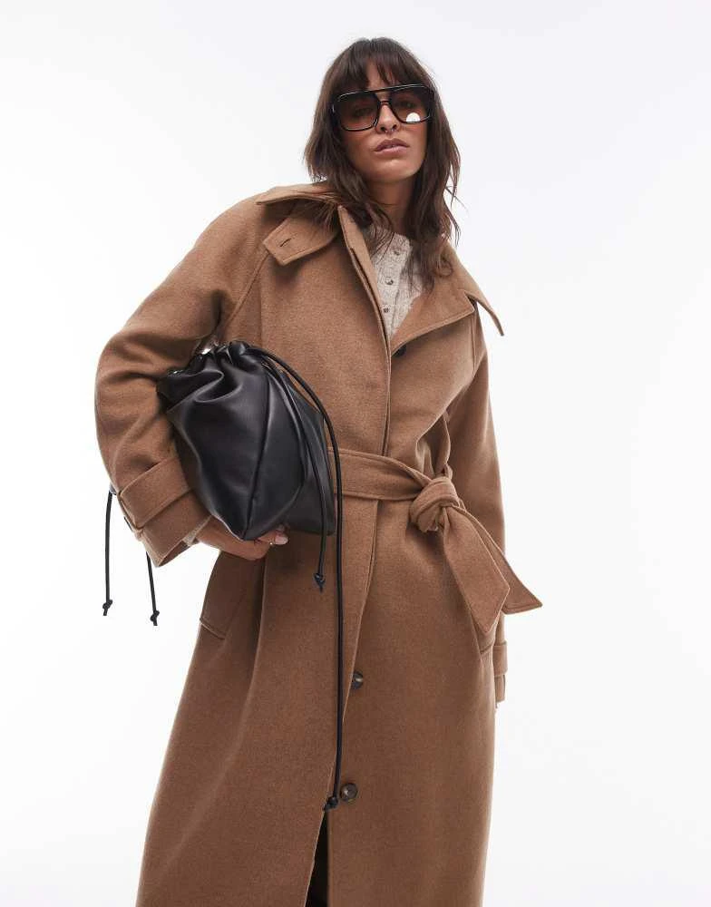 Topshop Topshop tab belted car coat twill in camel 2