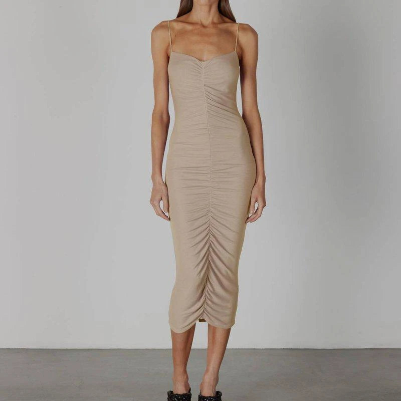 Enza Costa Stretch Silk Knit Ruched Strappy Dress 1