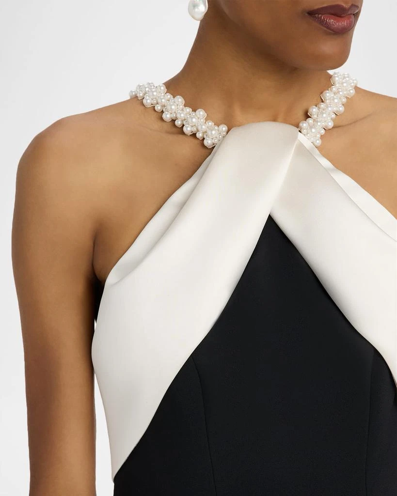 Pamella Roland Satin Beaded Halter Crepe Column Gown 5