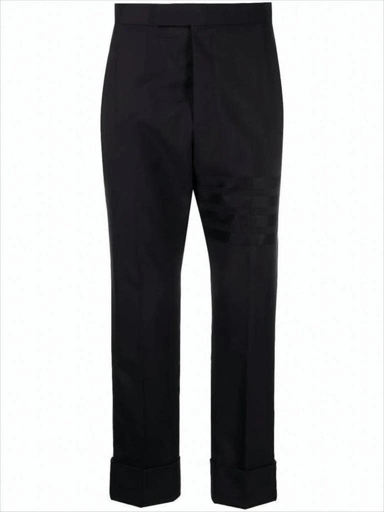 Thom Browne Cropped Black Wool Suit Pants with Gold Anchor Buttons