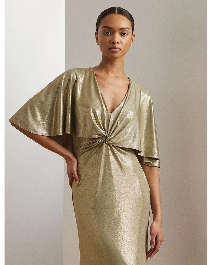 Ralph Lauren Metallic Jersey Twist Front Cape Gown 2