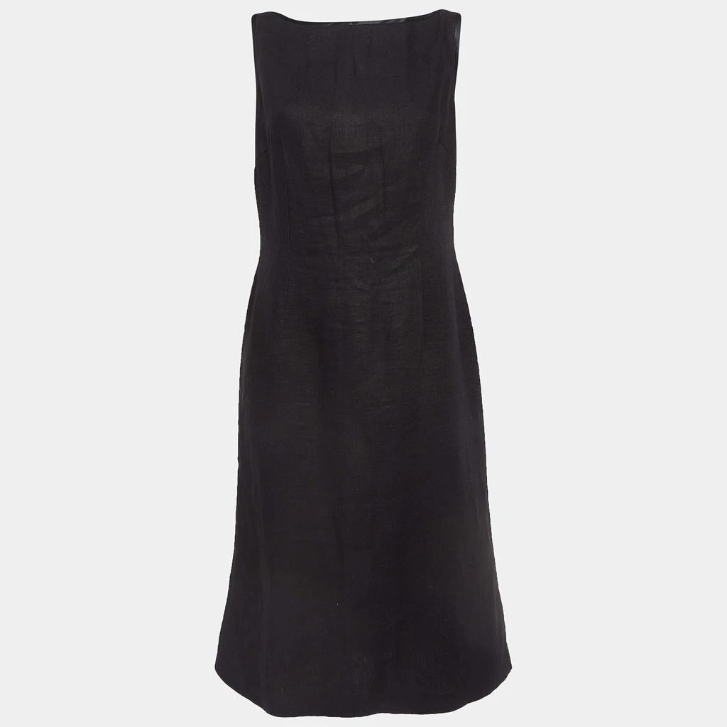 Valentino Miss V Valentino Miss V Black Linen V-Neck Sleeveless Sheath Dress M 1