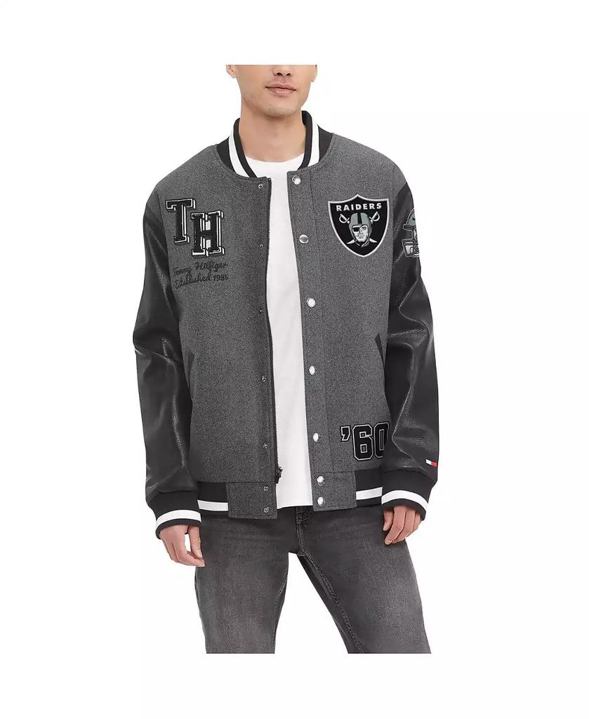 Tommy Hilfiger Men's Heather Gray, Black Las Vegas Raiders Gunner Full-Zip Varsity Jacket