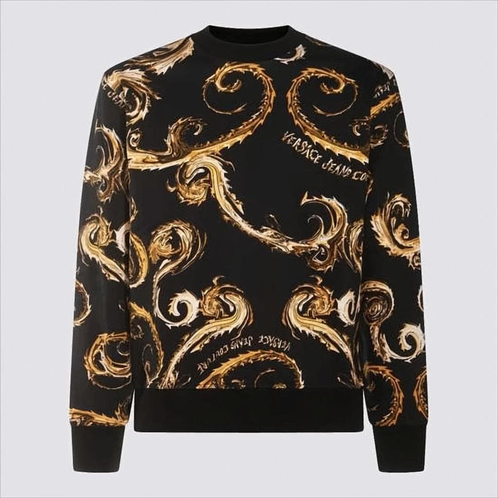 Versace Long-Sleeve Black T-Shirt with Baroque Gold Scroll Pattern