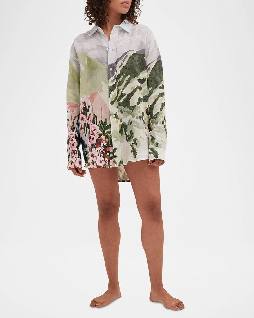Desmond & Dempsey Unisex Landscape-Print Linen Lounge Shirt 2