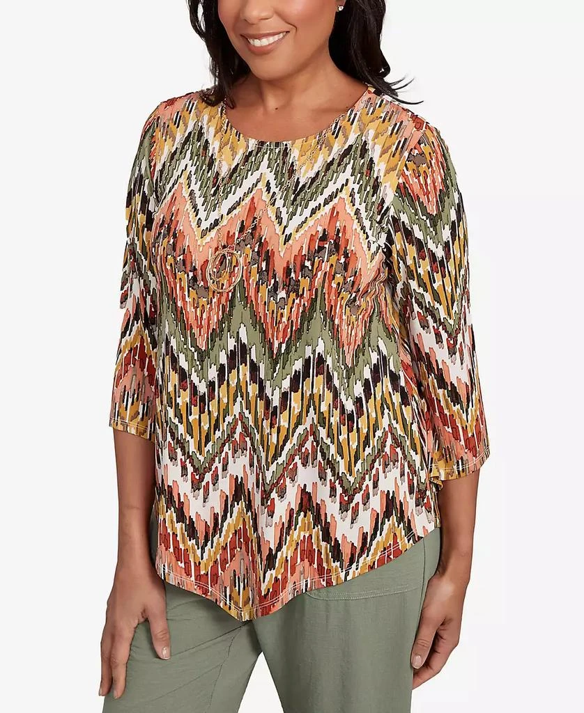 Alfred Dunner Women's Copper Canyon Ikat Chevron Top with Necklace 3