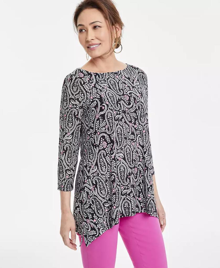 JM Collection Petite Paisley-Print Vented-Hem Tunic, Exclusively at Macy's