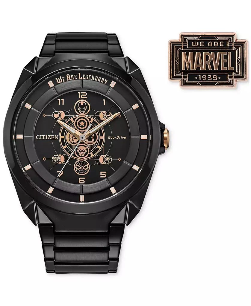 Citizen Eco-Drive Men's Marvel Legends 85th Anniversary Black-Tone Stainless Steel Bracelet Watch 43mm Boxed Set 1