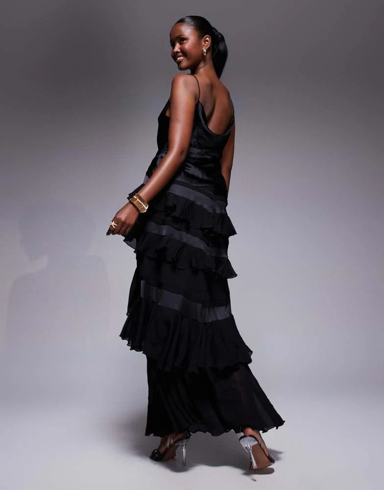knee length dresses for ladies Luxe Satin Ruffle Hem Maxi Dress