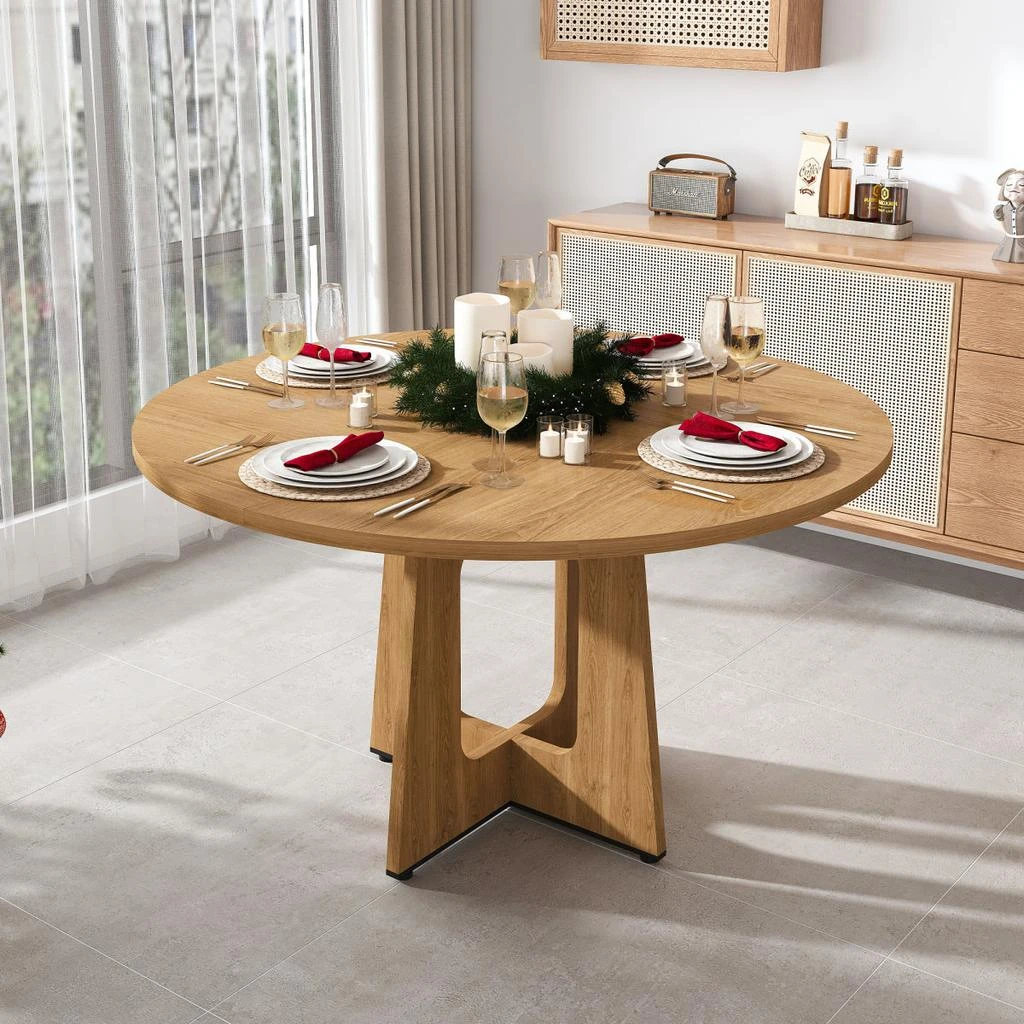 Streamdale Furniture Streamdale Farmhouse Round Dining Set: Oak Table
2 Chairs - Solid Wood, PU Cushions 2