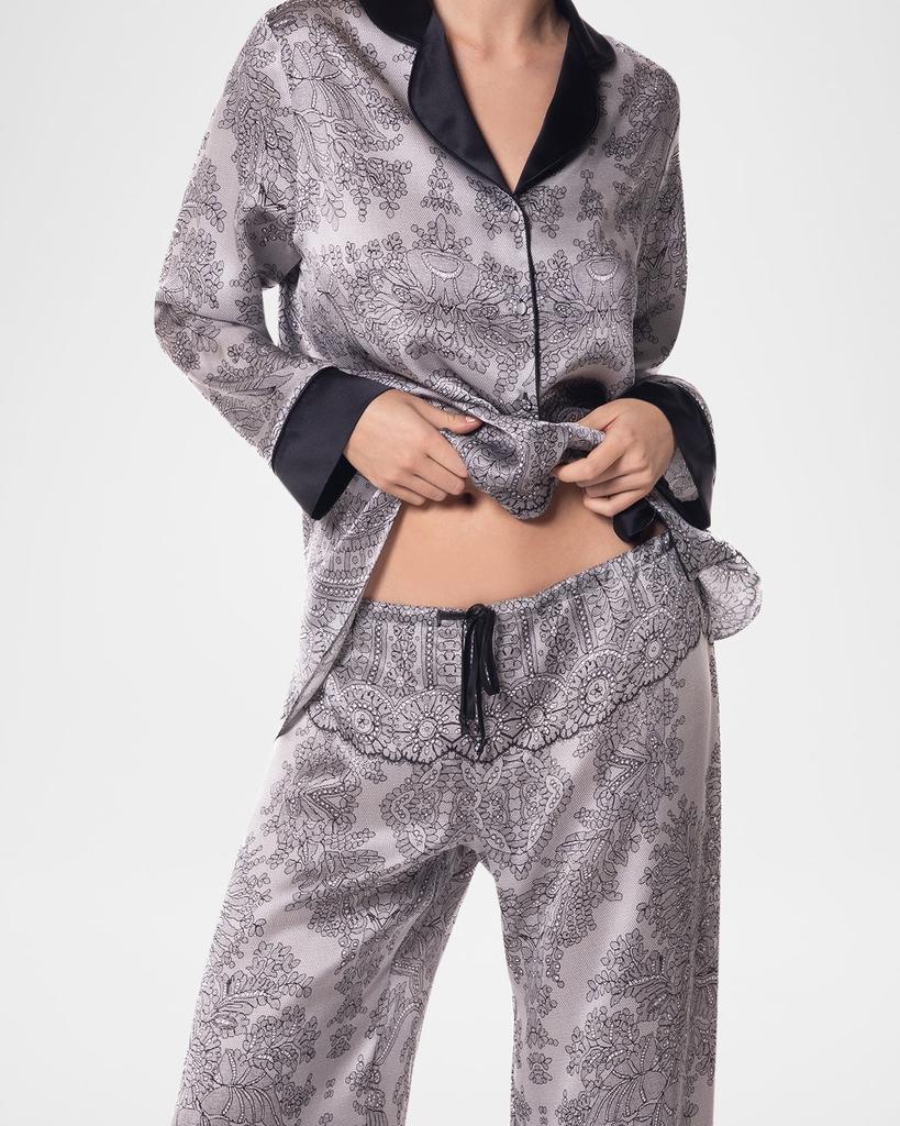 Christine Lingerie Bardot Floral-Print Silk Charmeuse Pajama Set