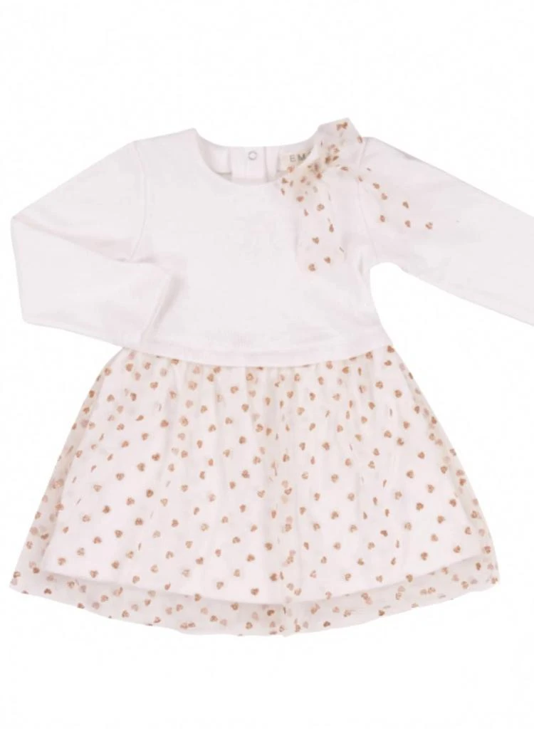 EMC Girls Knitted Fabric And Mesh Dress In Cream 2