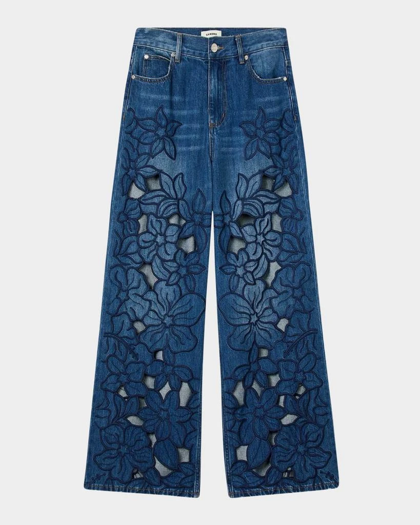 Sandro Spring Floral Embroidered Wide-Leg Jeans 1
