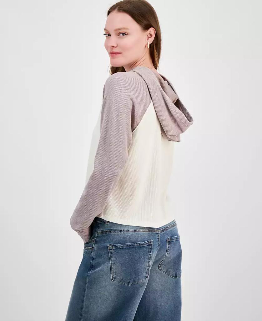 Hippie Rose Juniors' Colorblock Waffle-Knit Hoodie