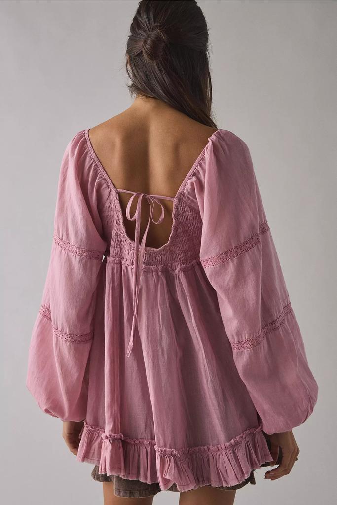 Shop Kimchi Blue Delphine Lace Trim Long Sleeve Babydoll Tunic Top