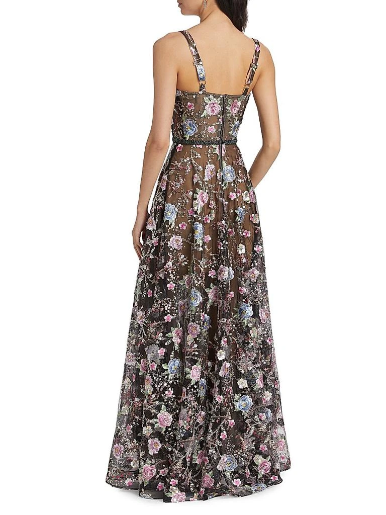 BRONX AND BANCO Midnight Floral Embroidered A-Line Gown 5