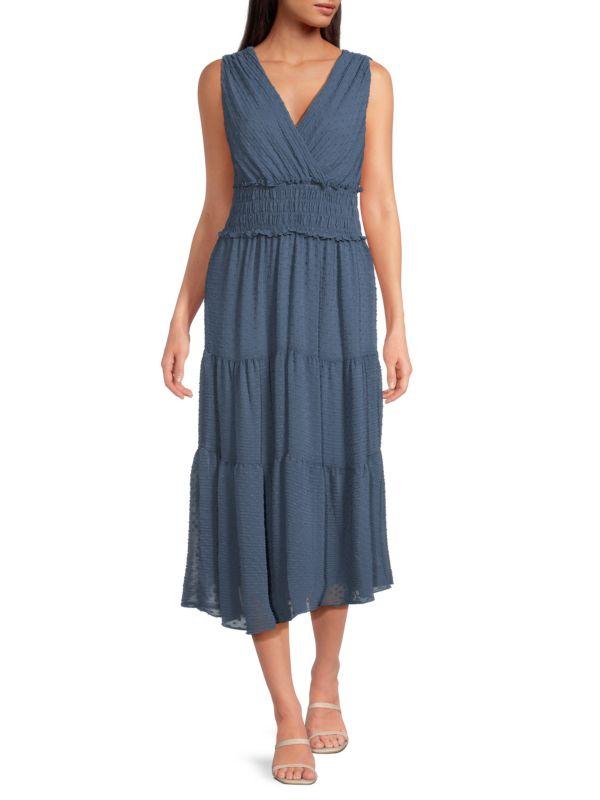 ELLE Swiss Dot Smocked Midi Dress