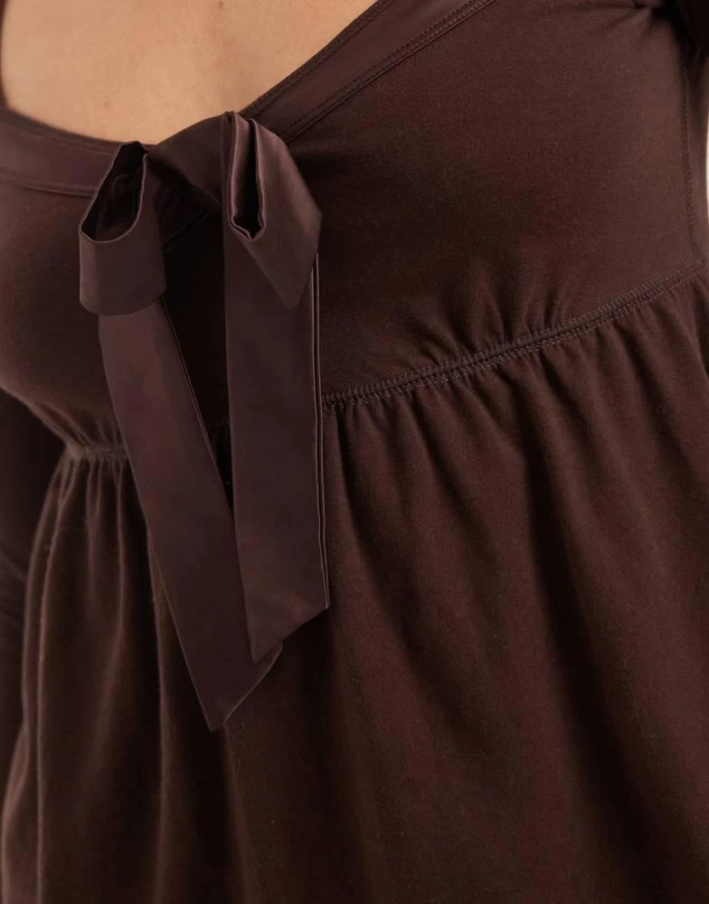 Hollister long sleeve front bow babydoll top in brown