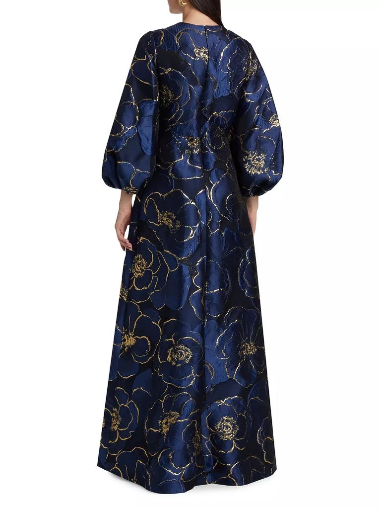 REEM ACRA Brocade Puff-Sleeve Kaftan Gown 5