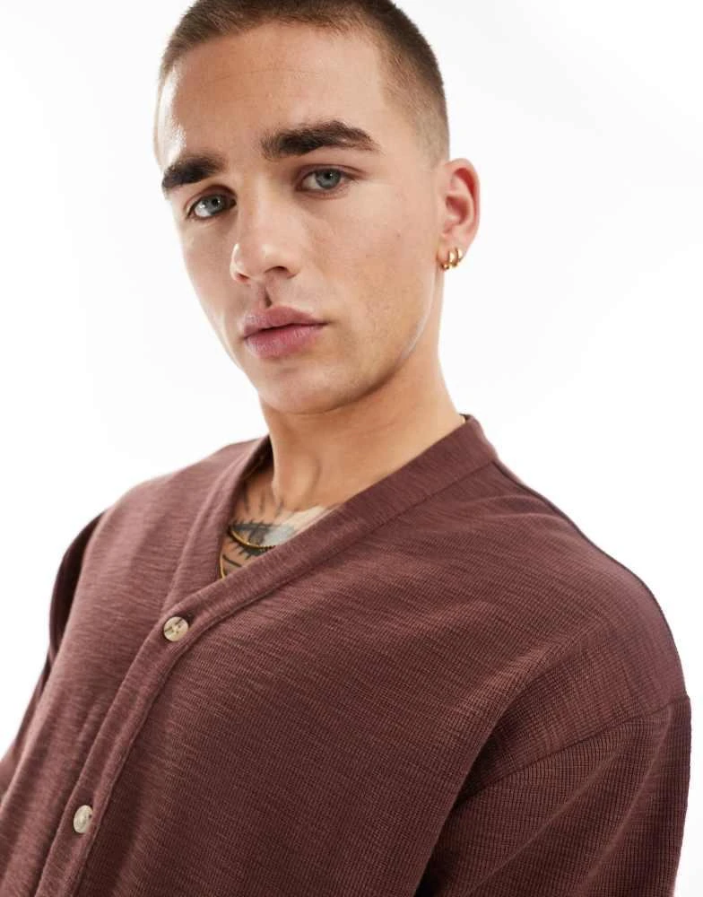 ASOS ASOS DESIGN waffle baseball t-shirt in brown 2