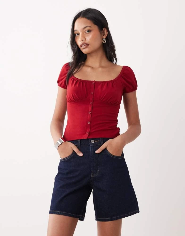Miss Selfridge Miss Selfridge button detail milkmaid top in red