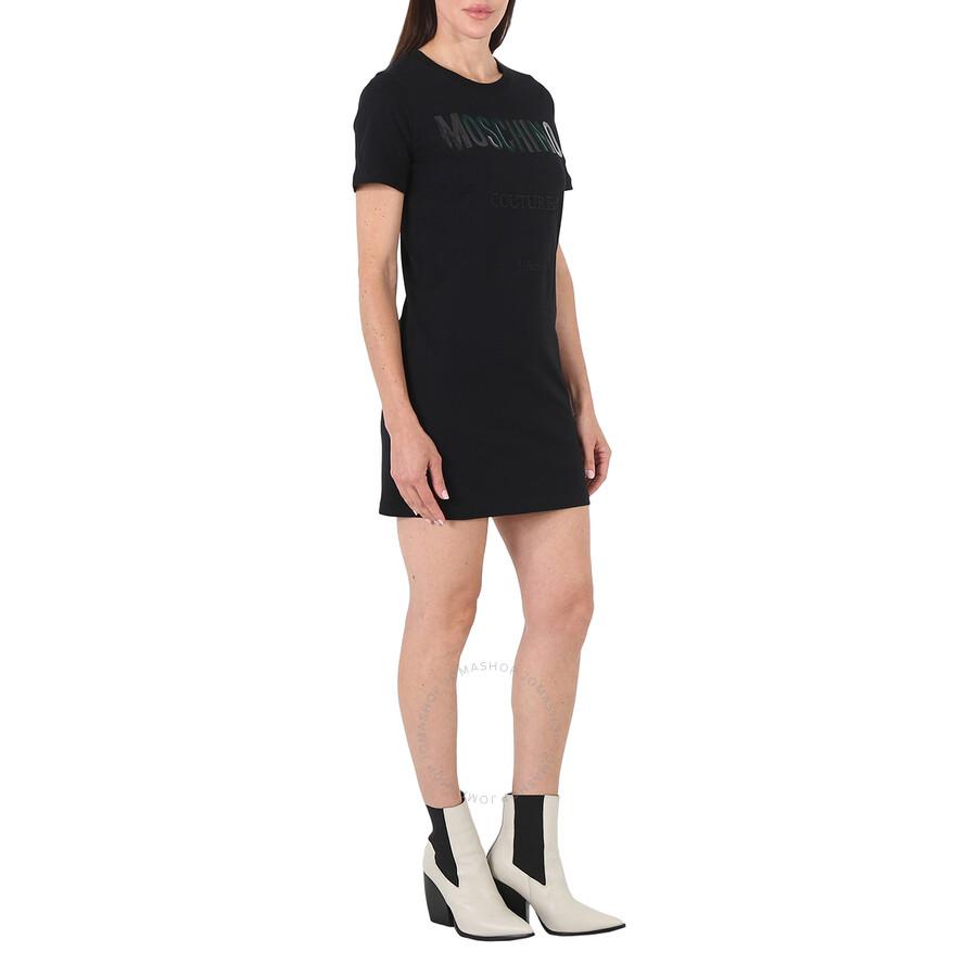 Moschino Ladies Fantasy Print Black Couture Short-Sleeve T-Shirt Dress