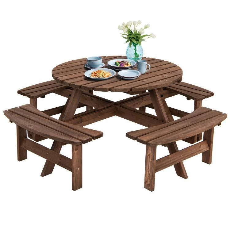 Hivvago Espresso Wooden 8 Seater Picnic Table Umbrella Hole 3