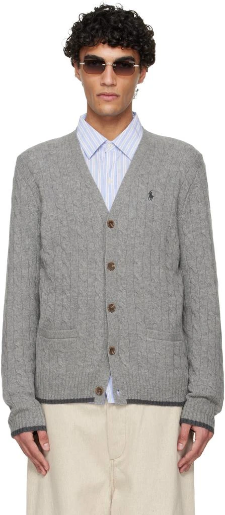 Ralph Lauren Gray Cable-Knit Wool-Cashmere Cardigan