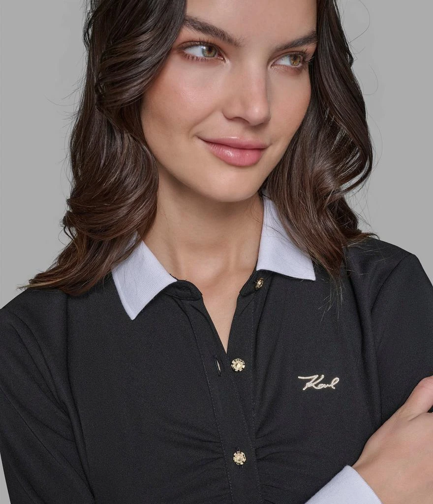 Karl Lagerfeld Paris LONG SLEEVE RUCHED KNIT BUTTON DOWN 4