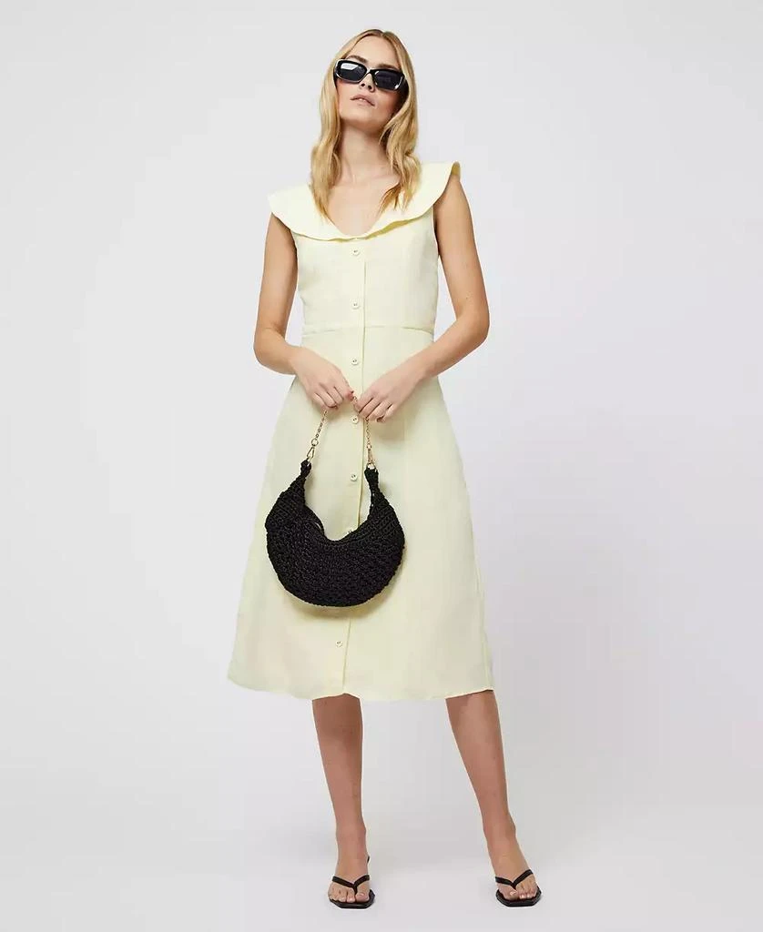 French Connection Women's Birdie Butter Yellow Linen Collared Midi Dress 6