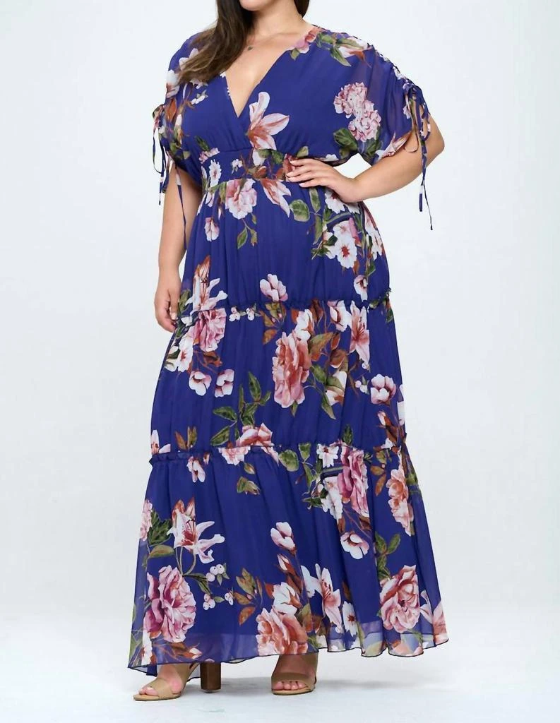 Ricarica Curvy Kimono Sleeves Maxi Dress In Navy 2