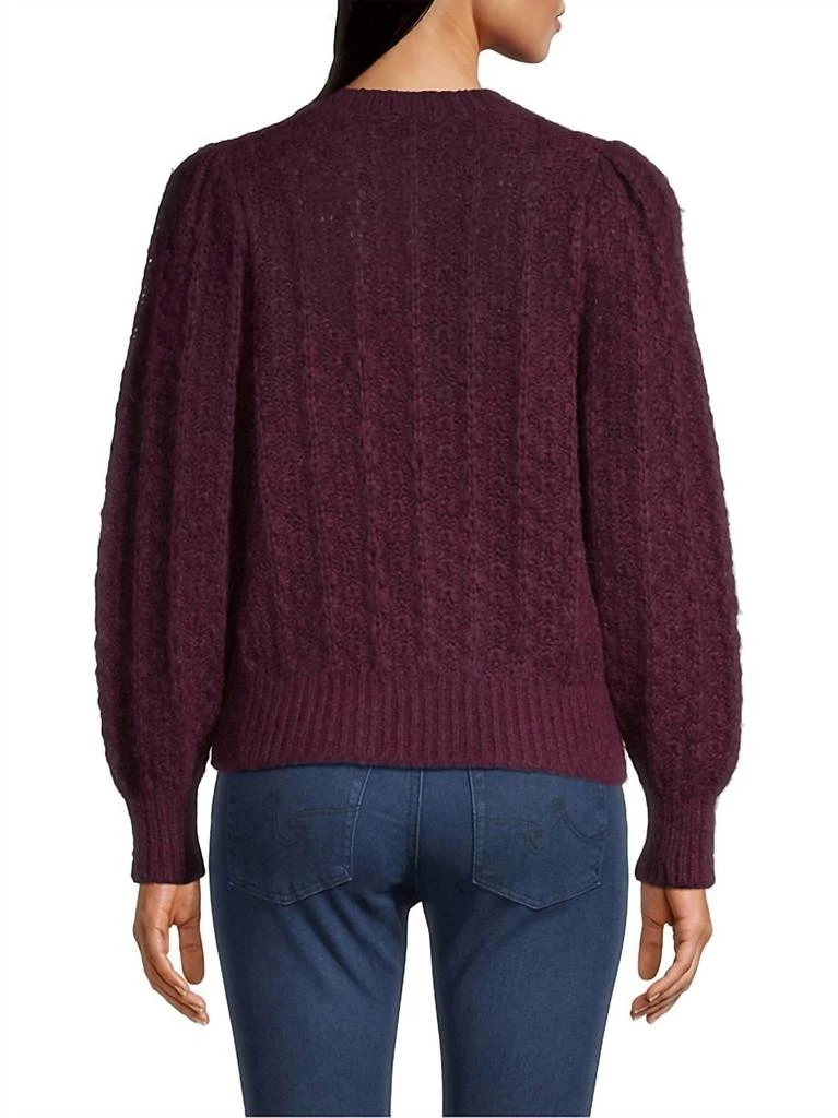 White + Warren Puff Sleeve Sweater In Black Cherry 3