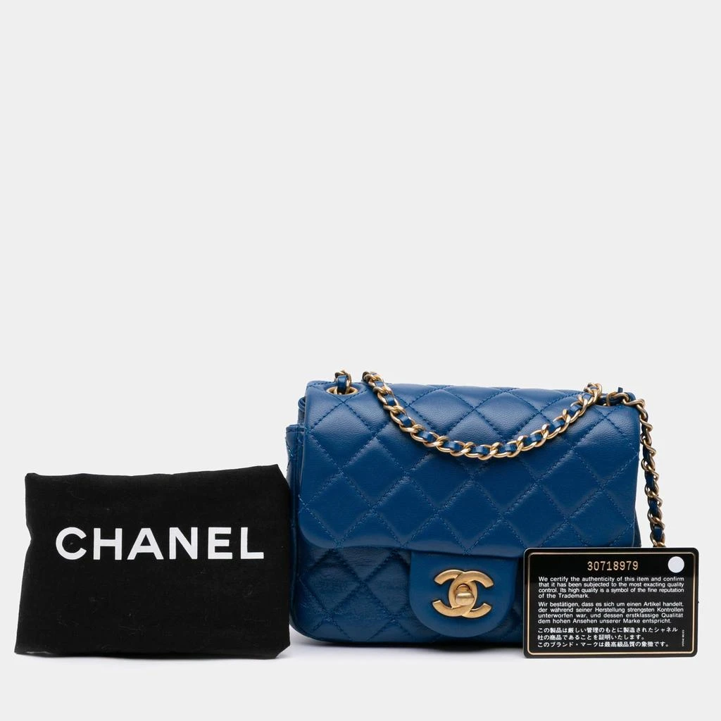 Chanel Chanel Blue Mini Square Classic Lambskin Pearl Crush Single Flap Bag 11