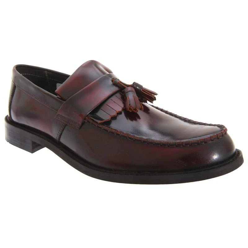 Roamers Mens Toggle Saddle Hi-Shine Leather Loafers Oxblood 1