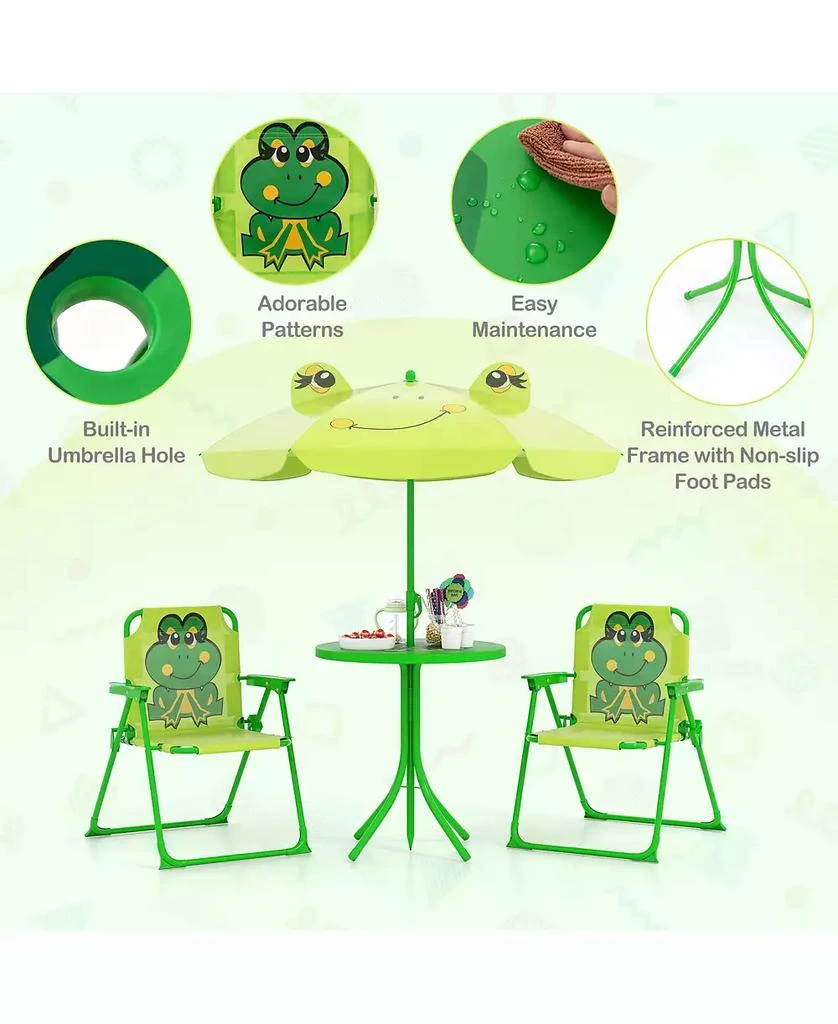 Gymax Toddler Picnic Table & Chair Set w/ 2 Folding Chairs & Height Adjustable Umbrella 9