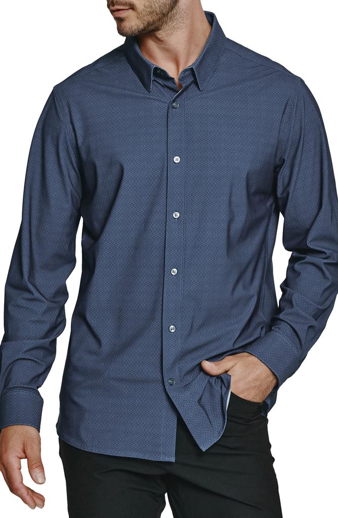 7 Diamonds Dale Medallion Print Performance Button-Up Shirt