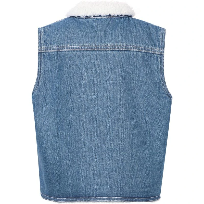 Stella McCartney Doggy rider faux fur lining denim gilet in blue 2
