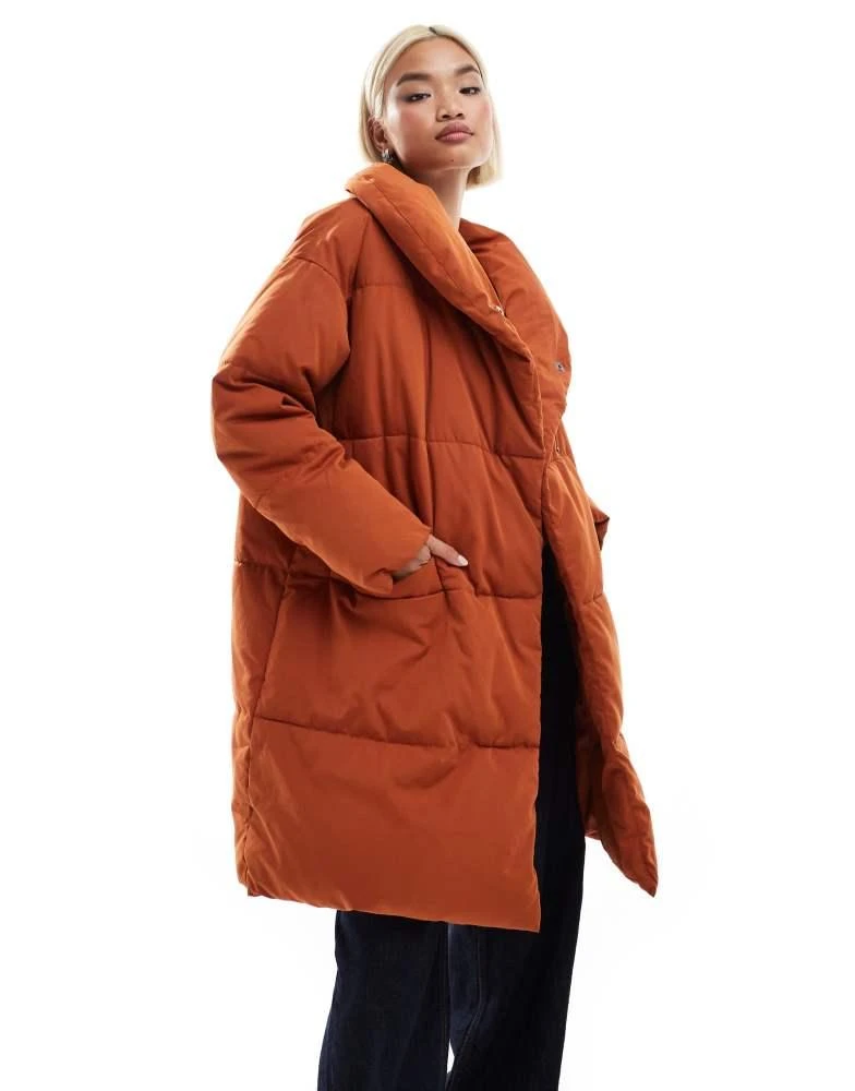 Monki Monki padded mid length coat in rust 1