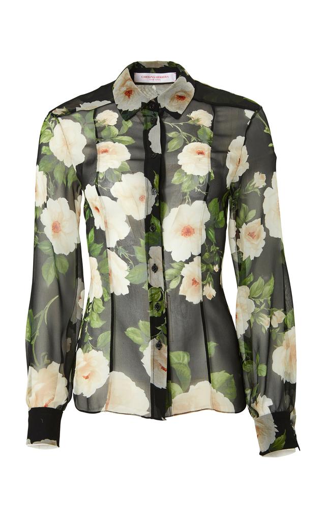 Carolina Herrera Carolina Herrera - Floral Silk Chiffon Shirt - Multi - US 6 - Moda Operandi