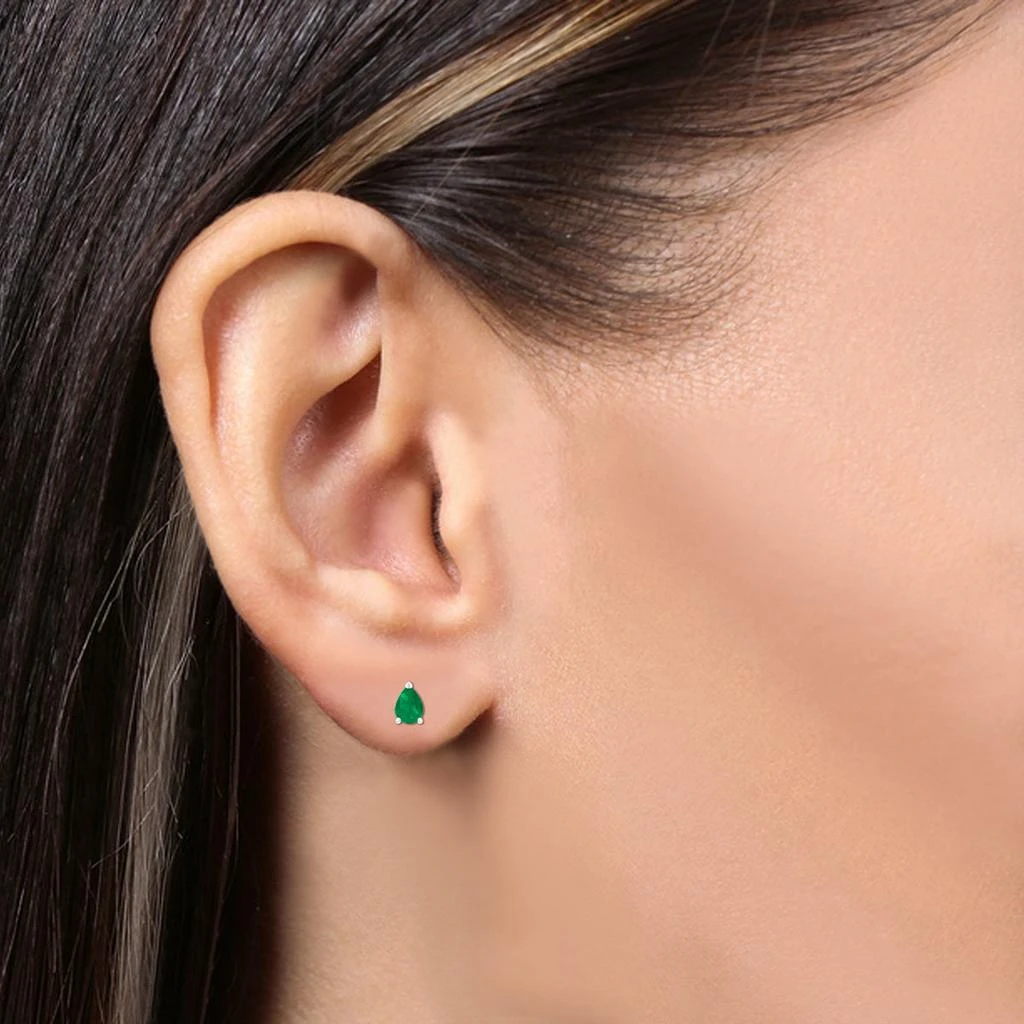 SSELECTS 14K White Gold 5X3Mm Pear Emerald Earrings 4