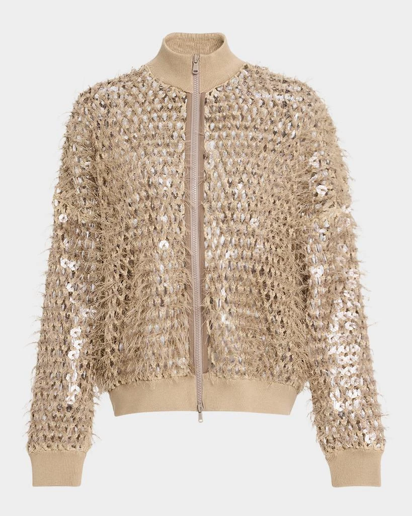 Brunello Cucinelli Mosaic Sequin Embroidered Net Knit Zip Jacket 1
