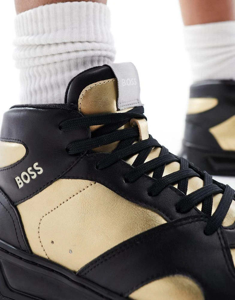 Hugo Boss BOSS Baltimore hi-top trainers in black and gold 4