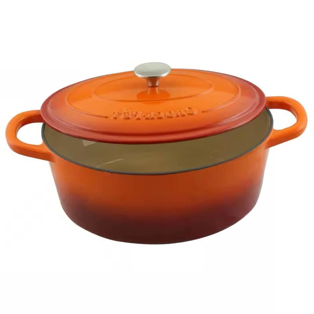 Hivvago Orange Red Sunbust 7-Quart Enameled Cast Iron Dutch Oven with Lid