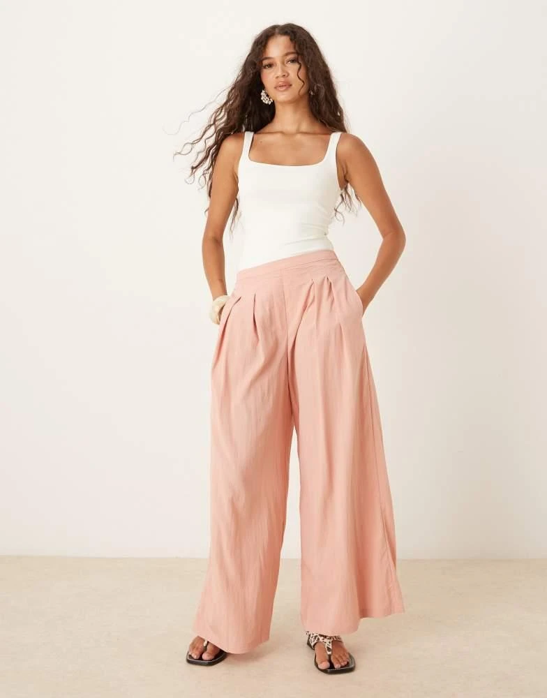 Mango Mango light weight wide leg trousers in blush pink 1