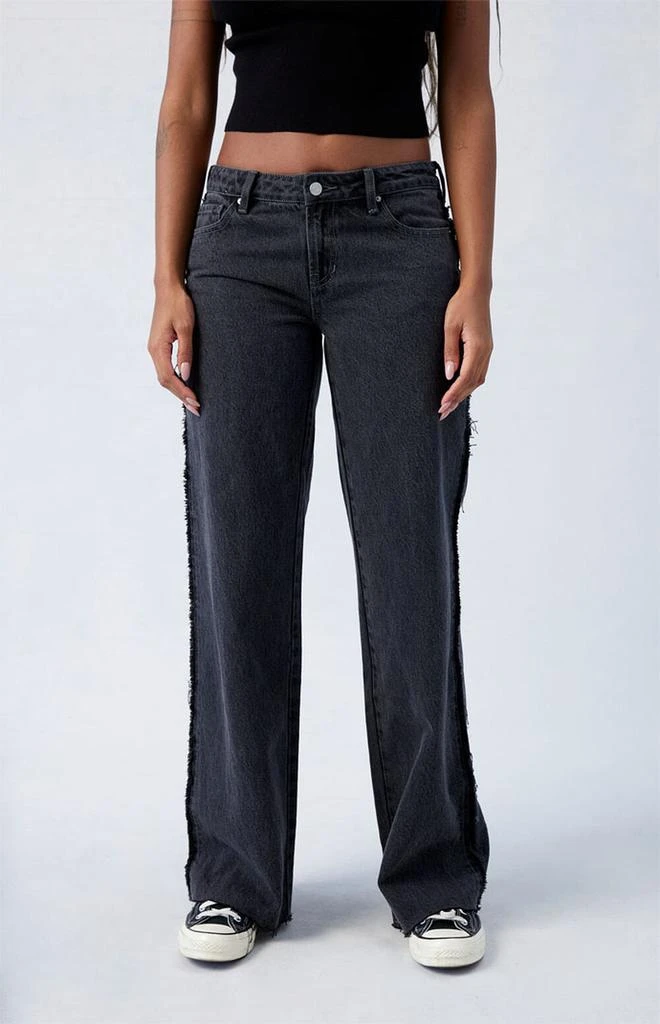 PacSun Black Frayed Wren Low Rise Wide Leg Jeans 2