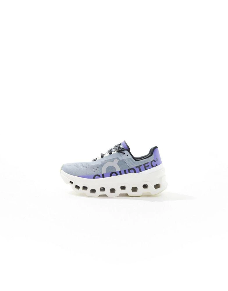 On ON Cloudmonster running trainers in white and purple 2