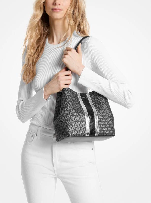 Michael Kors Pratt Medium Signature Logo and Metallic Shoulder Bag 3