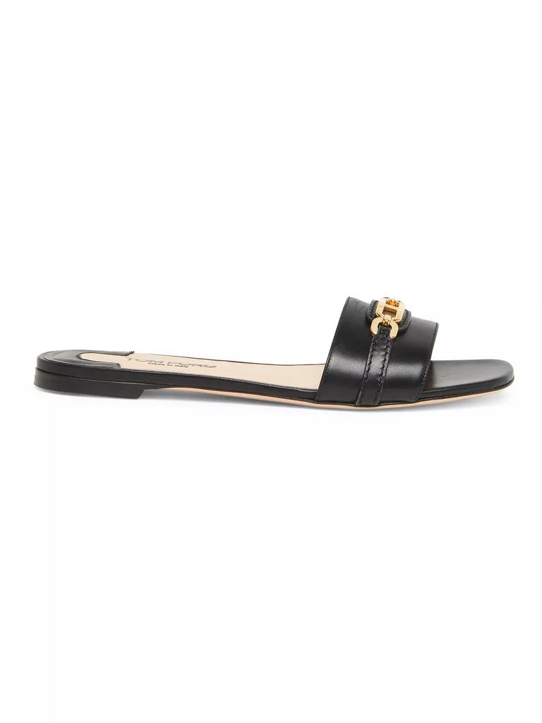 Tom Ford Logo Chain-Link Leather Slide Sandals 1