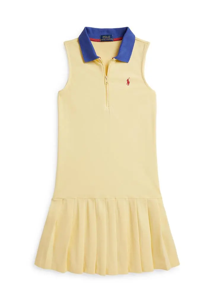 Ralph Lauren Girls 7-16 Pleated Mesh Quarter-Zip Polo Dress